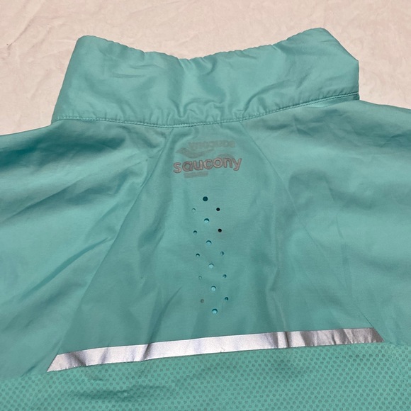 Saucony Full Zip Running Light Blue / Teal Lightweight Jacket Run Boston 2015 XL - Picture 9 of 11